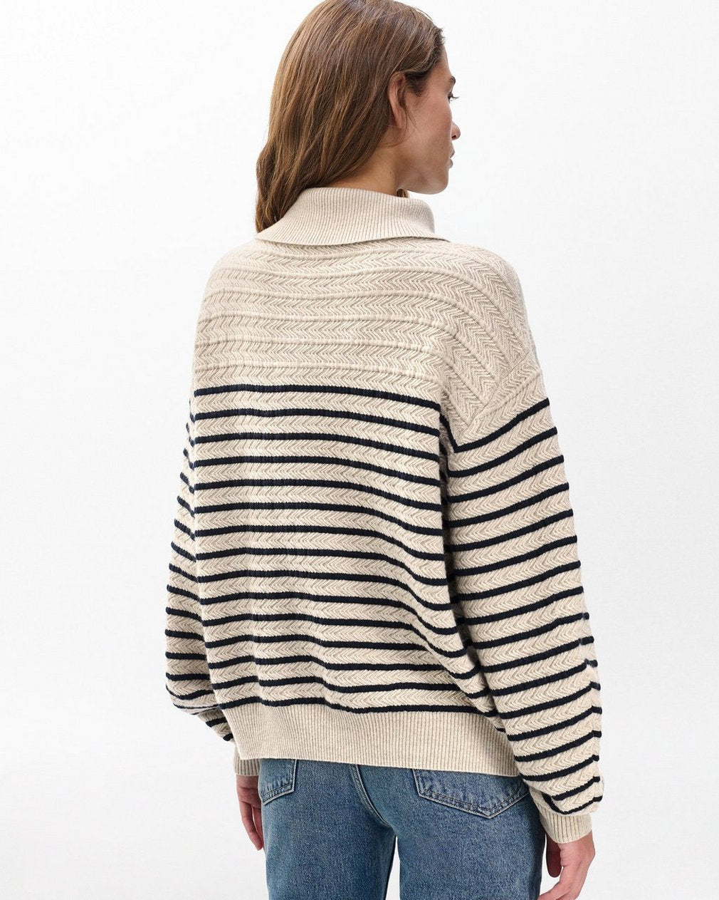 Natalia Cashmere Half-Zip Sweater - Oatmeal Multi