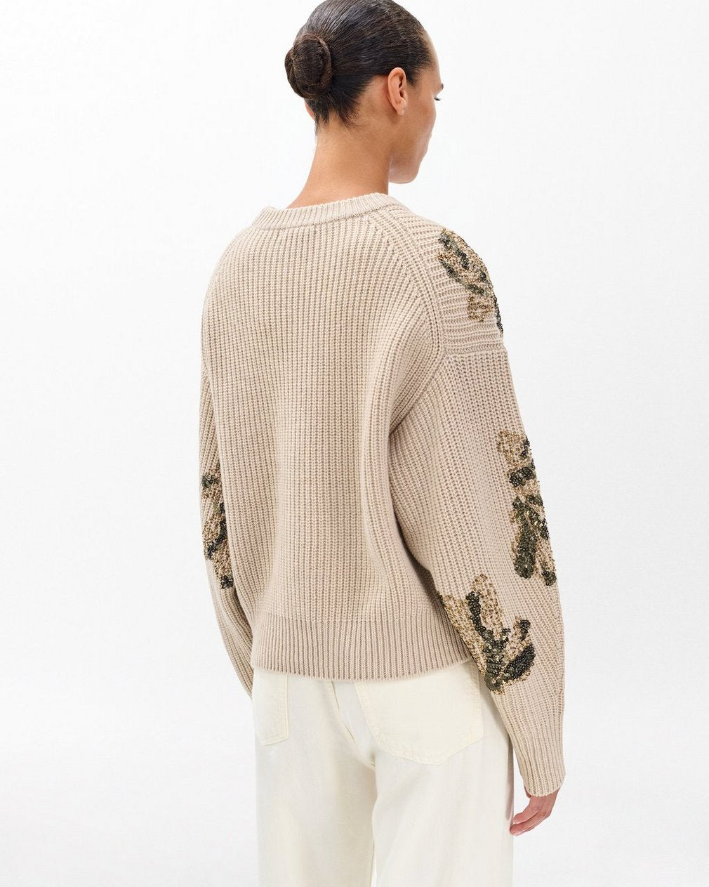 Julie Sequined Wool Sweater - Beige