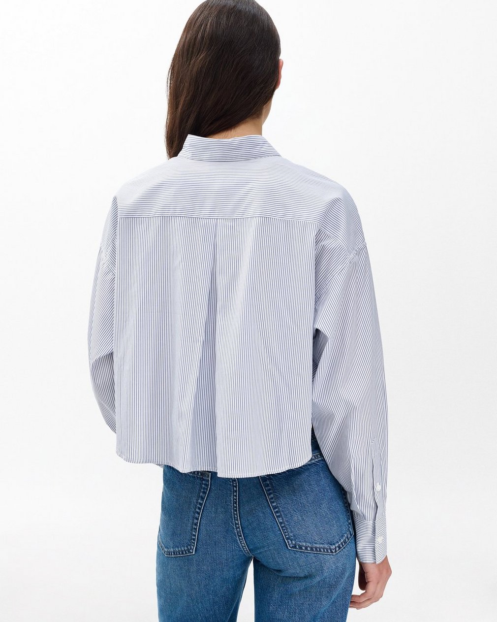 Marin Cropped Striped Shirt - White Stripe