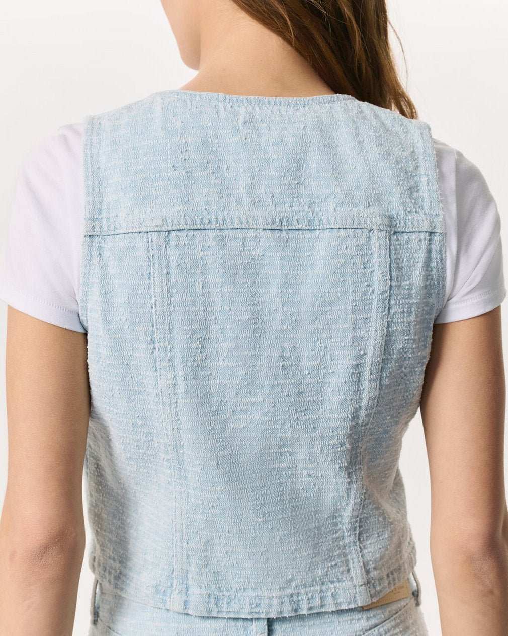 Juliana Textured Denim Vest - Sky Blue Tweed