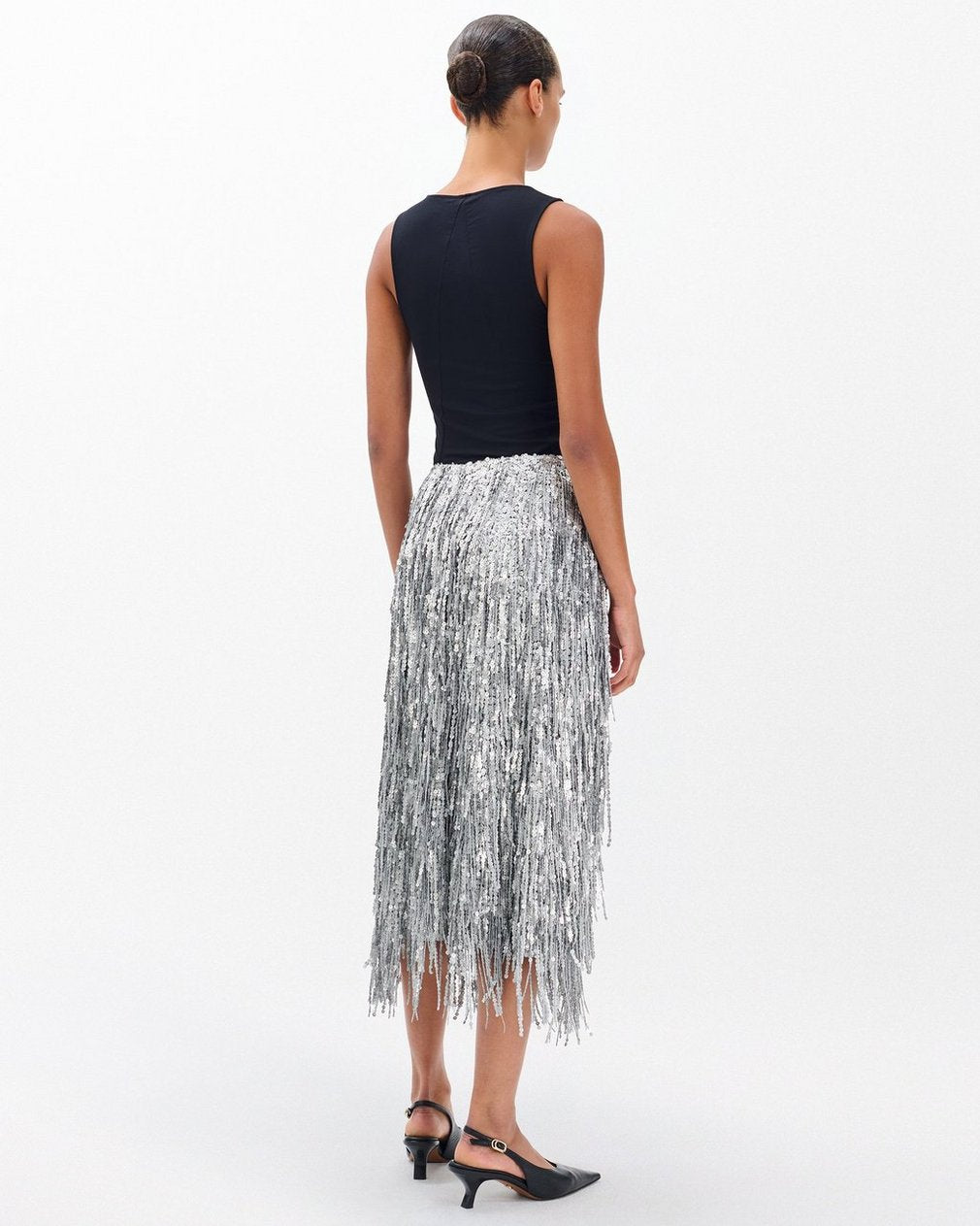 Billie Sequined Tassel Midi Skirt - Gunmetal