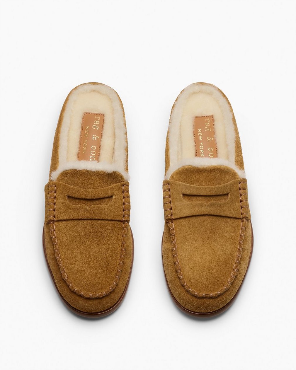 Carter Suede Shearling Mules - Caramel Suede Shearling