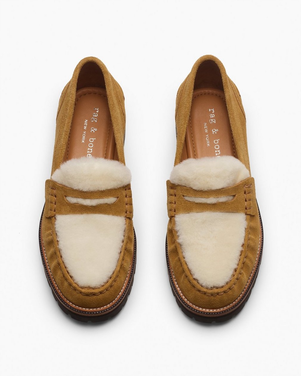 Corey Suede Shearling Loafers - Caramel Suede Shearling