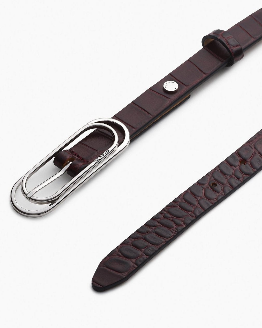 Duo Rounded Rebound Embossed Leather Belt - Bordeaux Croc