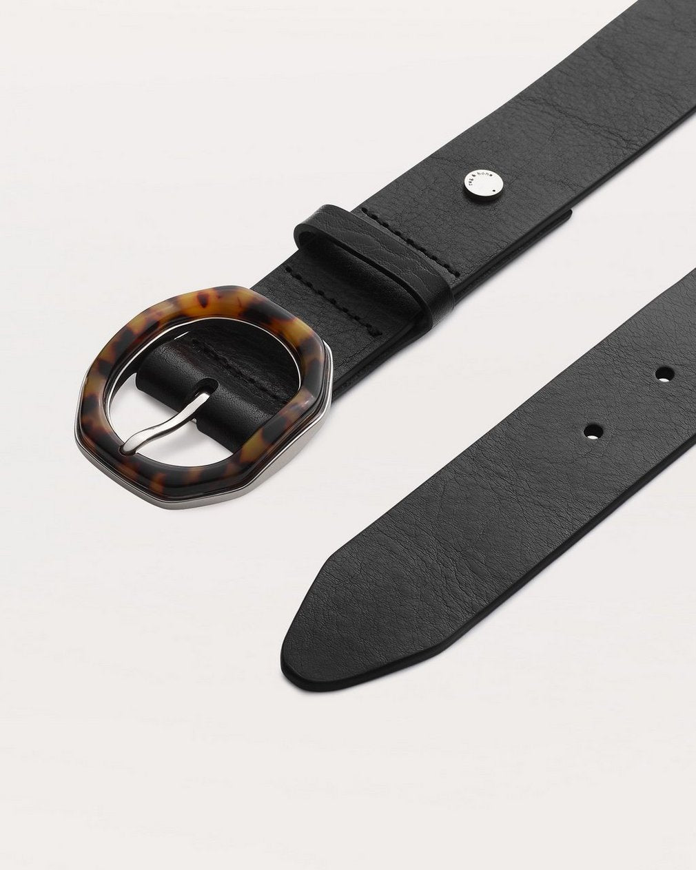 Audrey Tortoiseshell-Buckle Leather Belt - Black Tortoise