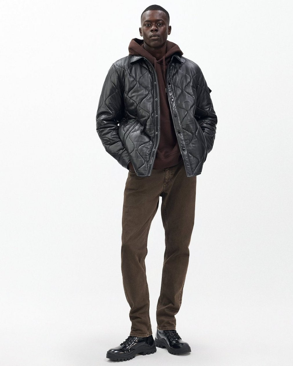 Dane Leather Quilted Shirt Jacket - Black