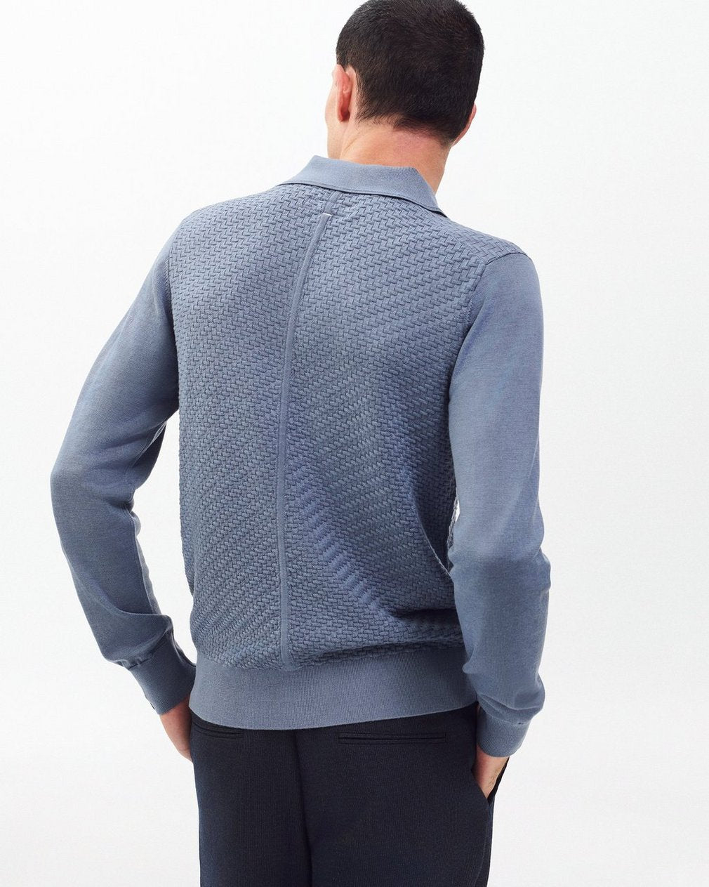 Charles Johnny Collar Wool Polo - Blue