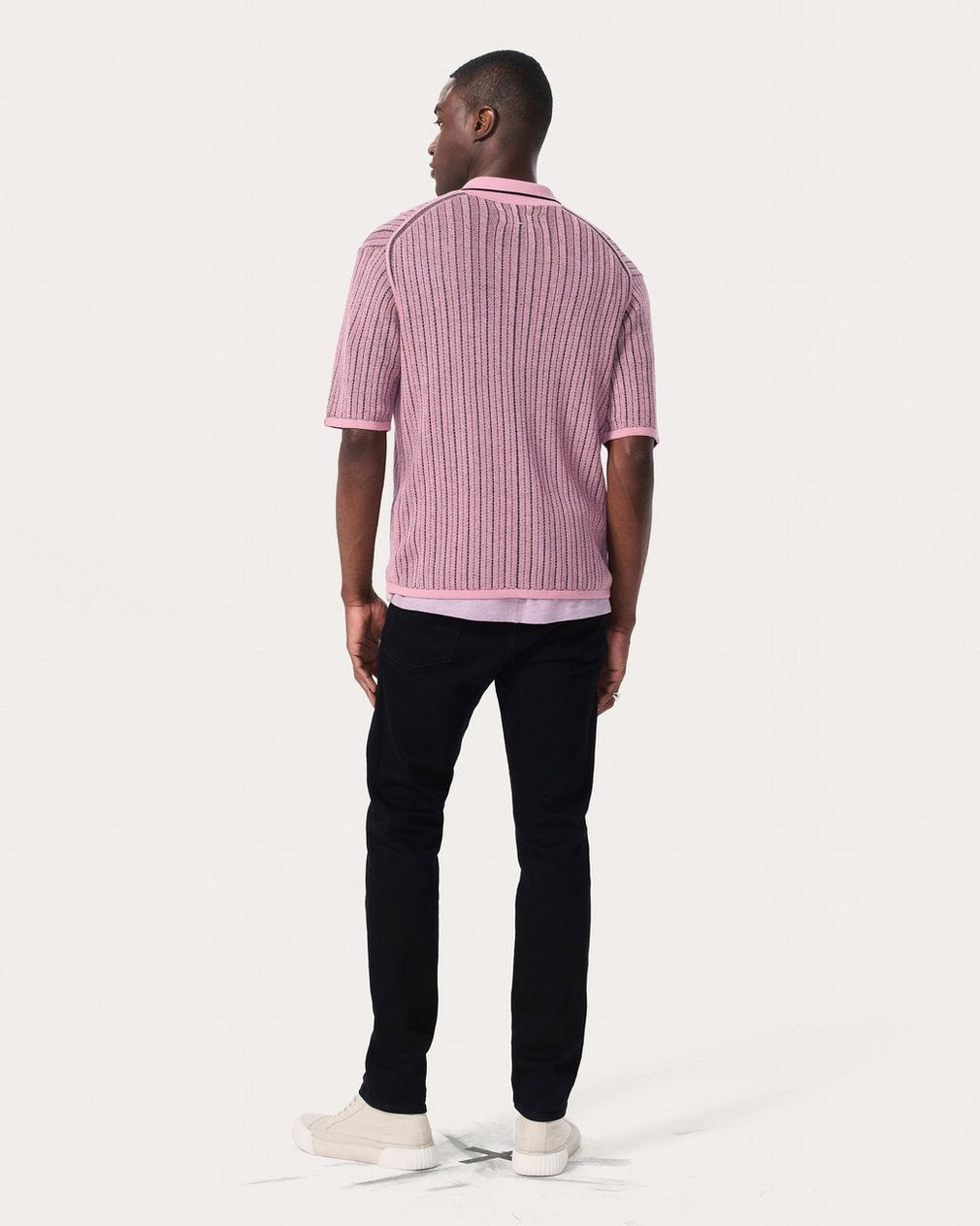 Harvey Striped Knit Polo Shirt - Grape