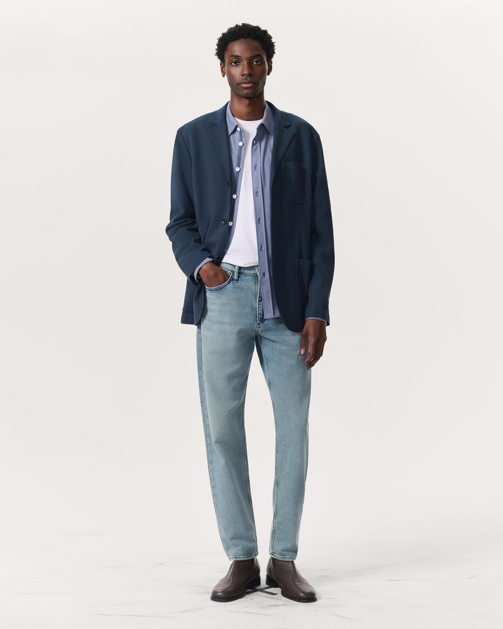 Achilles Italian Cotton-Blend Knit Blazer - Ink Blue