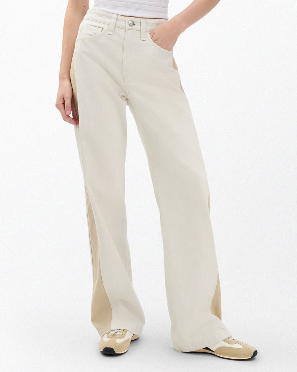 Logan Spliced Wide-Leg Jeans - Two Tone Stone