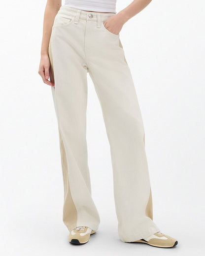 Logan Spliced Wide-Leg Jeans - Two Tone Stone