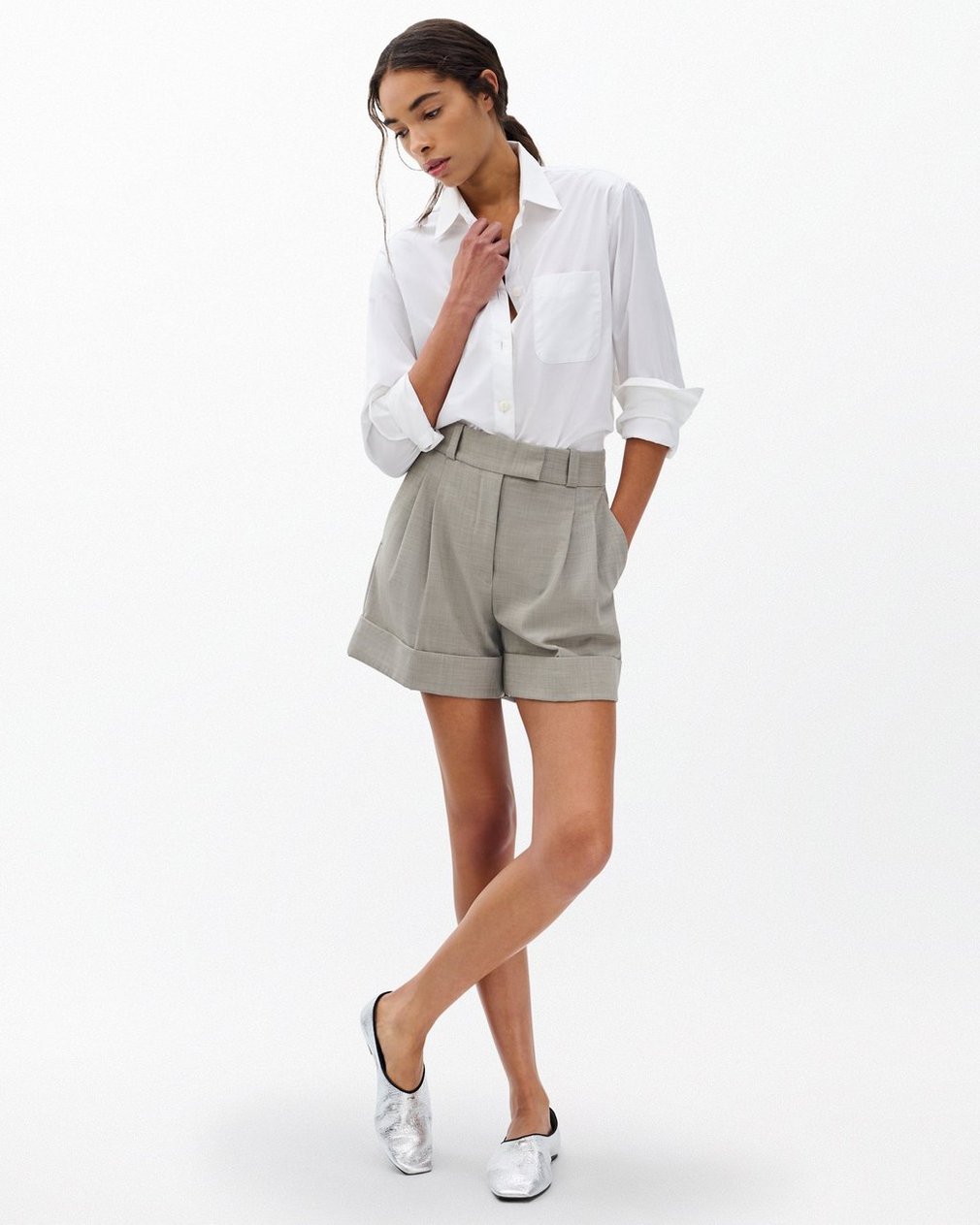 Neila Italian Stretch Wool Shorts - Light Taupe