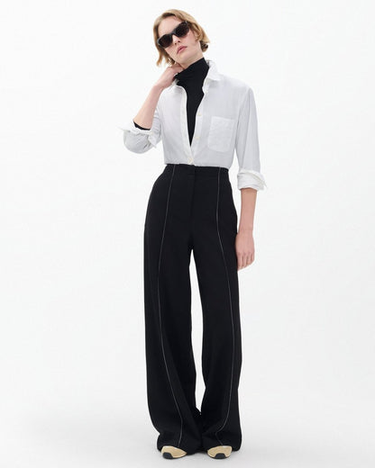 Irina Contrast-Stitch Pants - Black