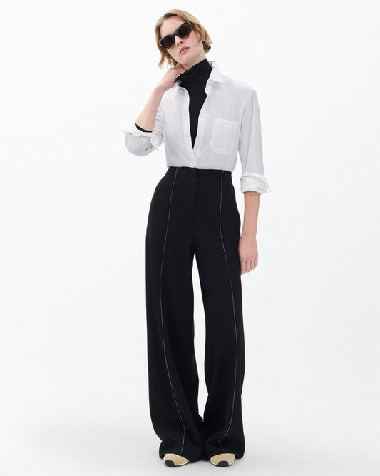 Irina Contrast-Stitch Pants - Black