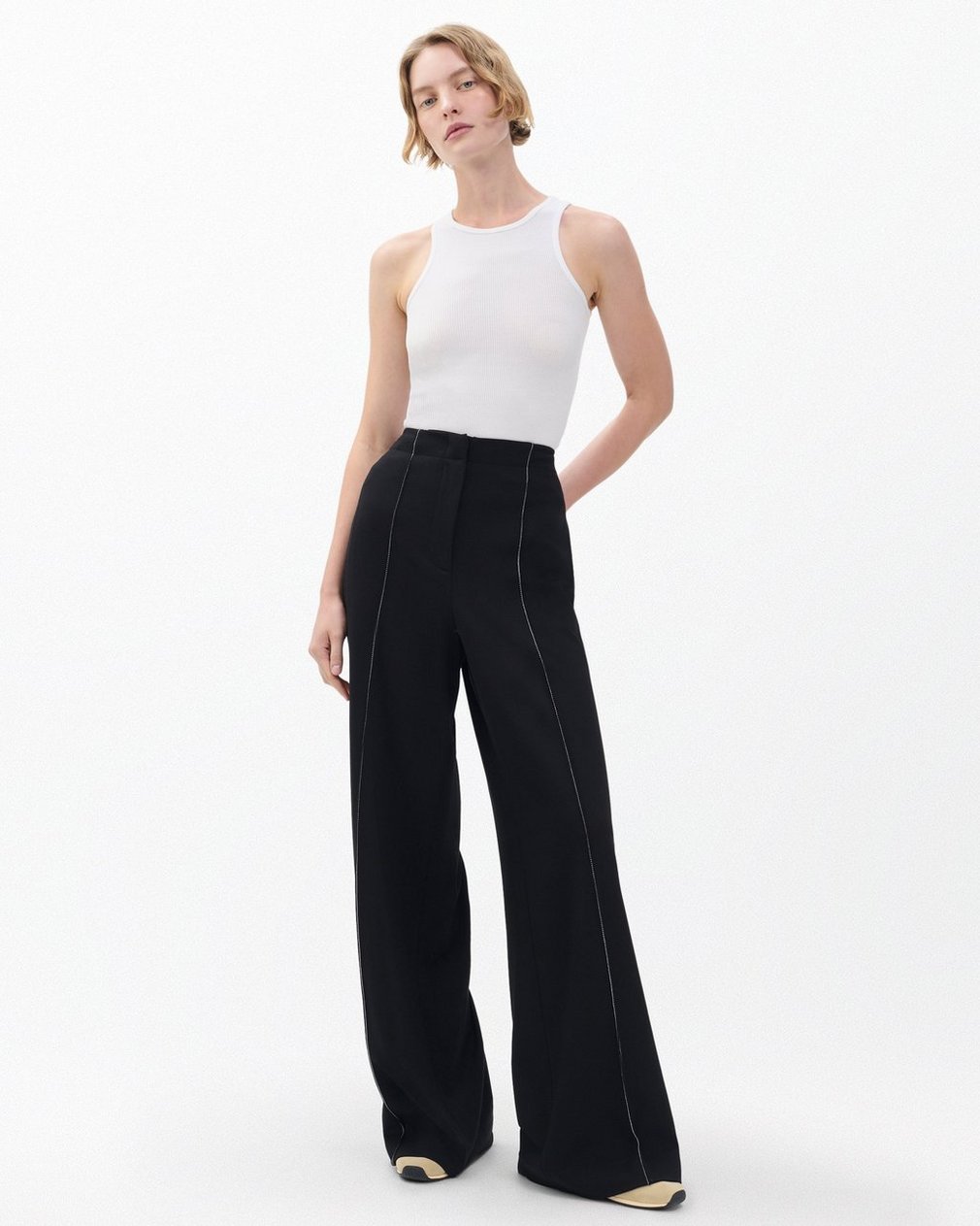 Irina Contrast-Stitch Pants - Black
