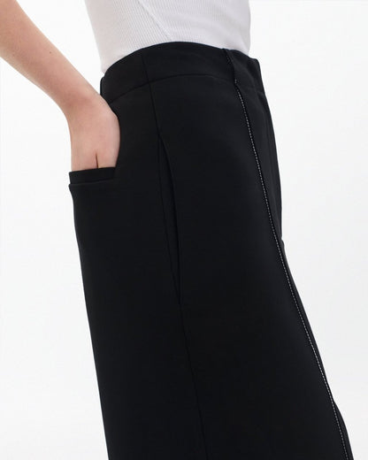 Irina Contrast-Stitch Pants - Black