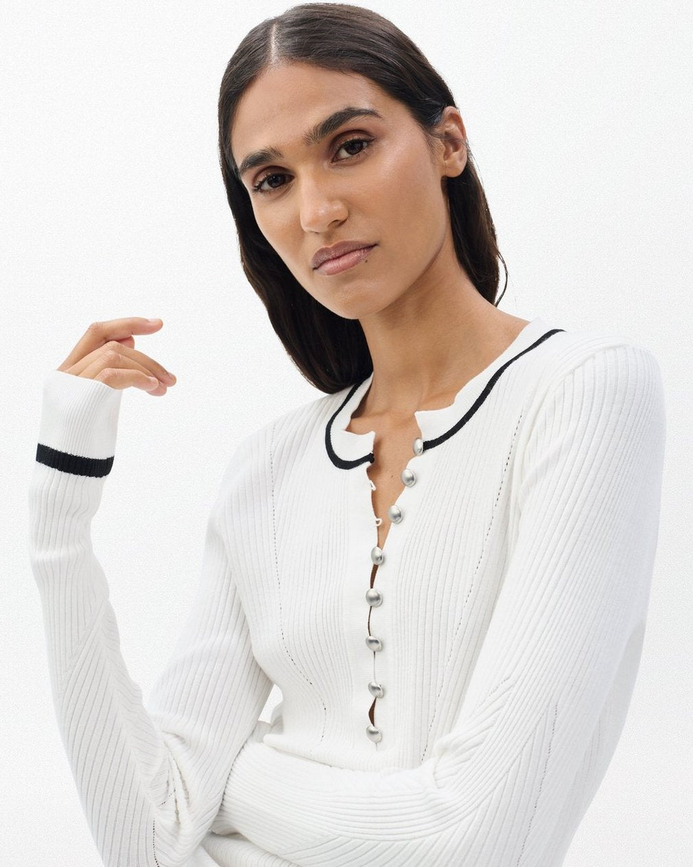 Kassy Ribbed Henley - Ivory