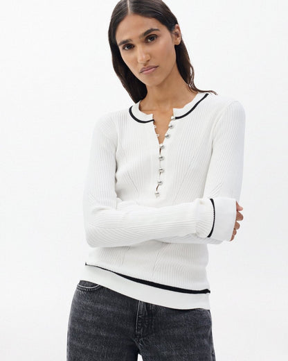 Kassy Ribbed Henley - Ivory