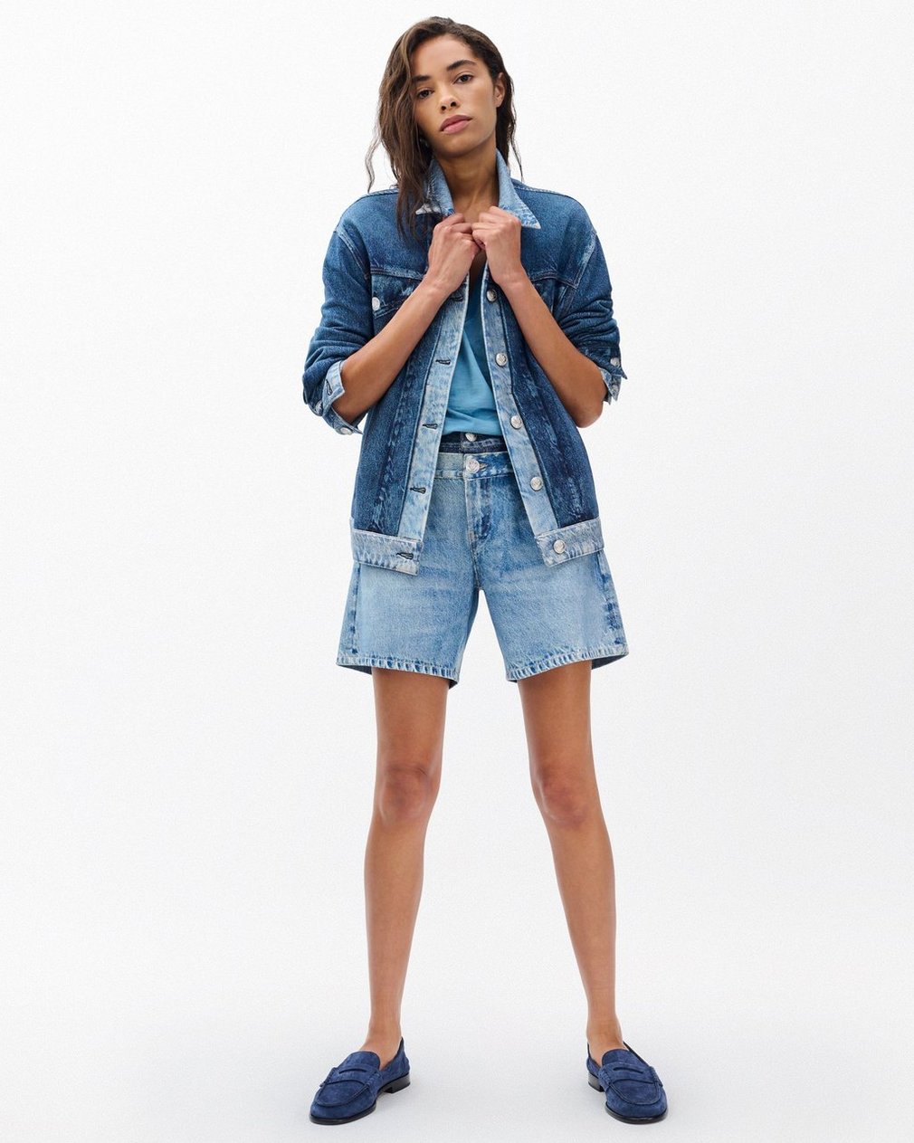 Miramar Oversized Combo Trucker Jacket - Double Indigo