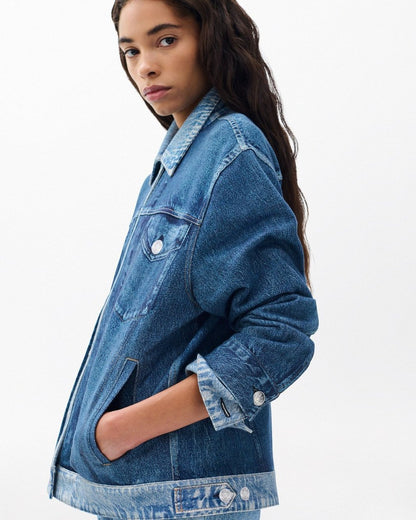 Miramar Oversized Combo Trucker Jacket - Double Indigo