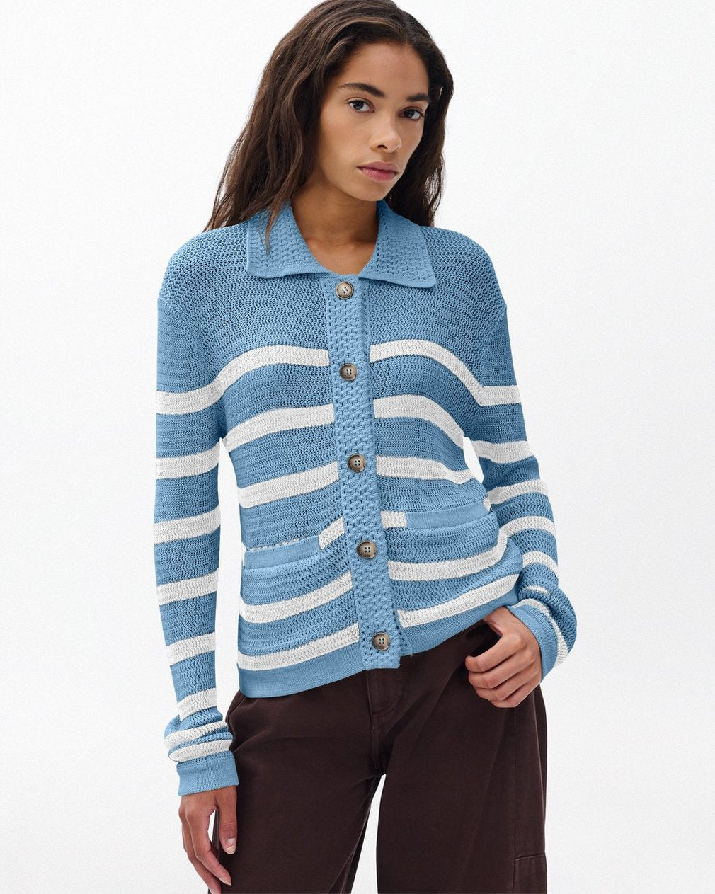Costi Striped Cardigan - Fog Blue