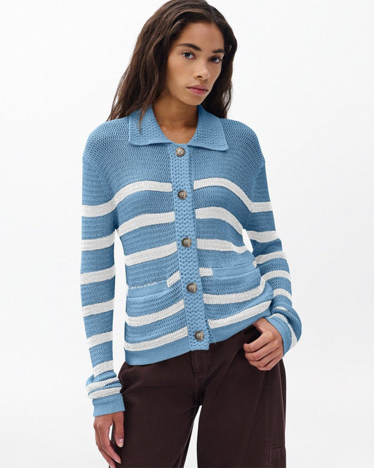 Costi Striped Cardigan - Fog Blue