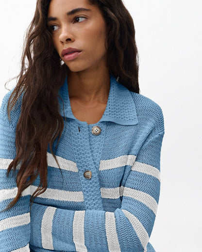 Costi Striped Cardigan - Fog Blue