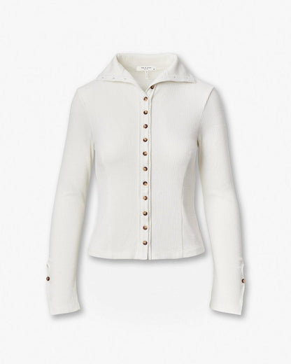 The Knit Ribbed Buttoned Cardigan - Ivory