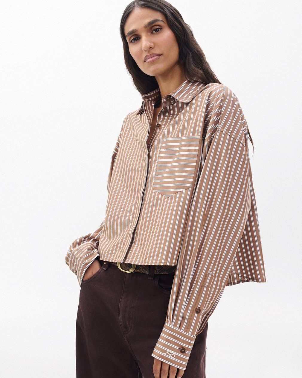 Marin Cropped Striped Shirt - Tobacco Stripe