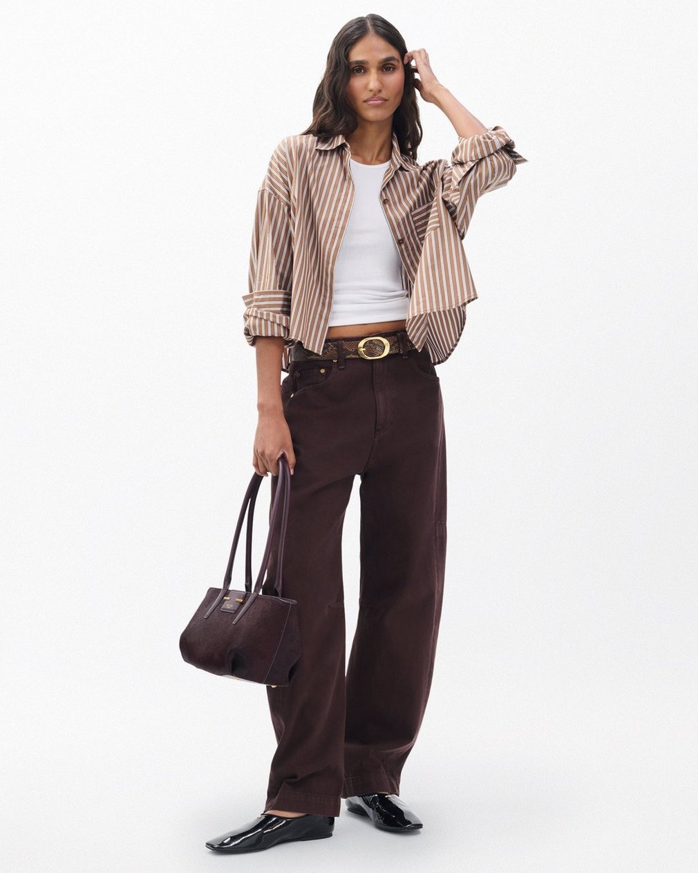 Marin Cropped Striped Shirt - Tobacco Stripe