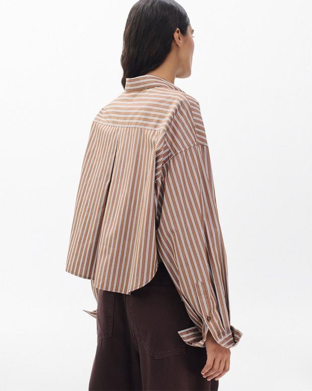 Marin Cropped Striped Shirt - Tobacco Stripe