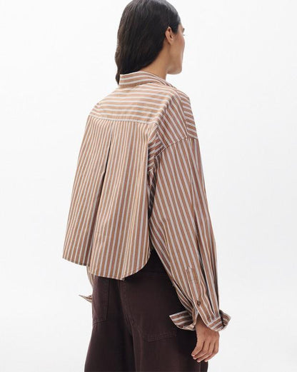 Marin Cropped Striped Shirt - Tobacco Stripe
