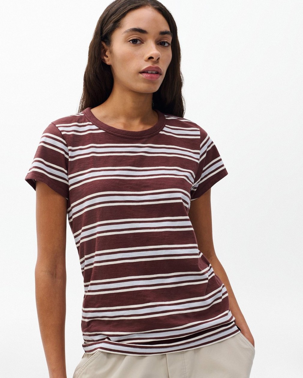 The Slub Striped Tee - Brown Blue Multi