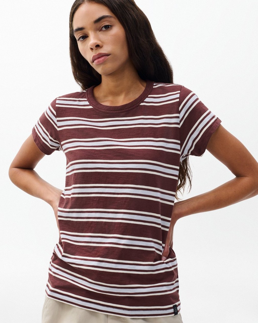 The Slub Striped Tee - Brown Blue Multi