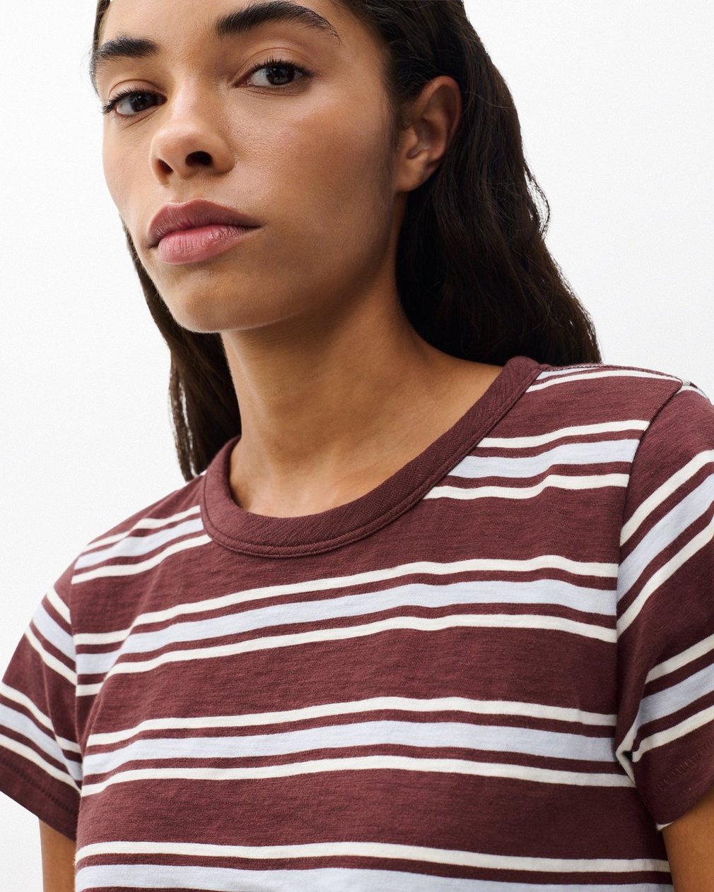 The Slub Striped Tee - Brown Blue Multi