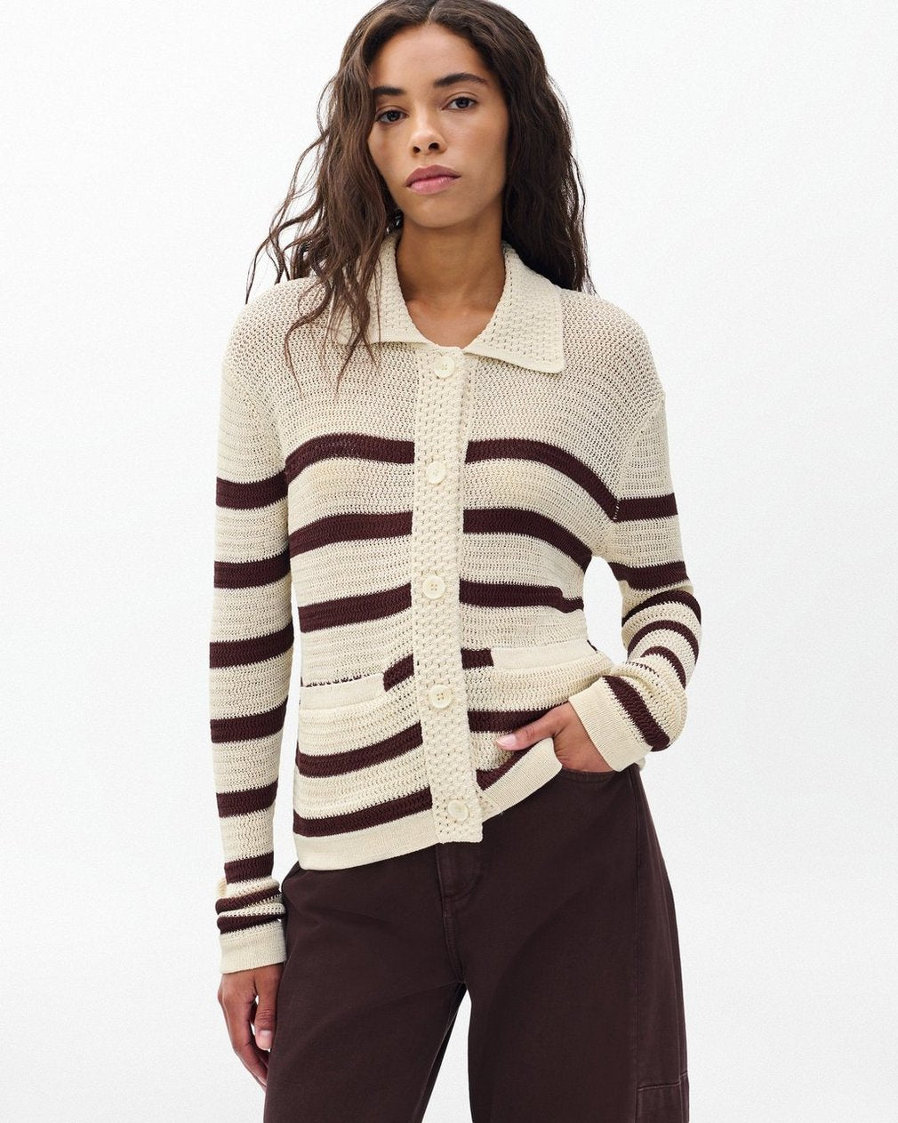 Costi Striped Cardigan - Turtledove