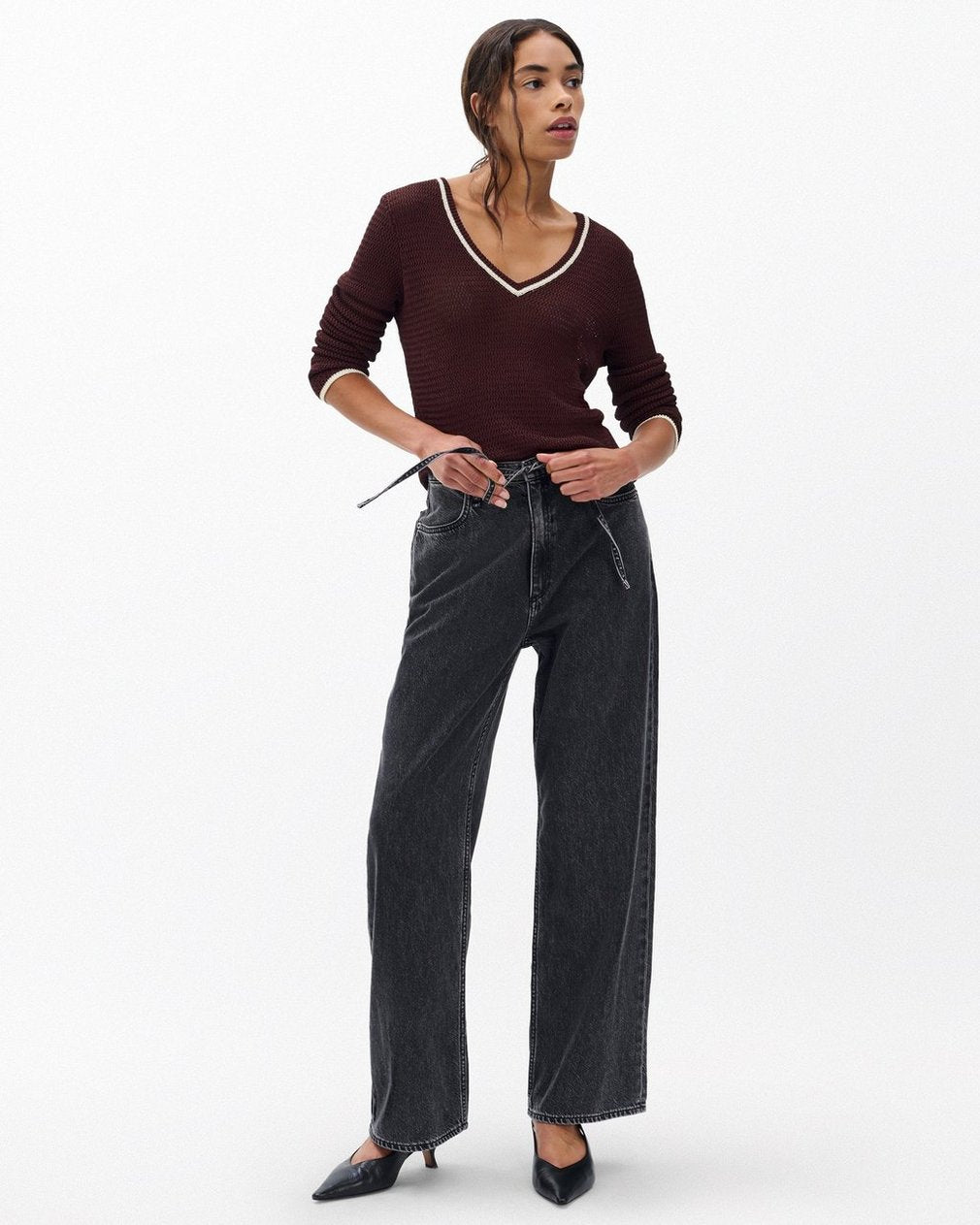 Phoebe Wide-Leg Drawstring Jeans - Angelique