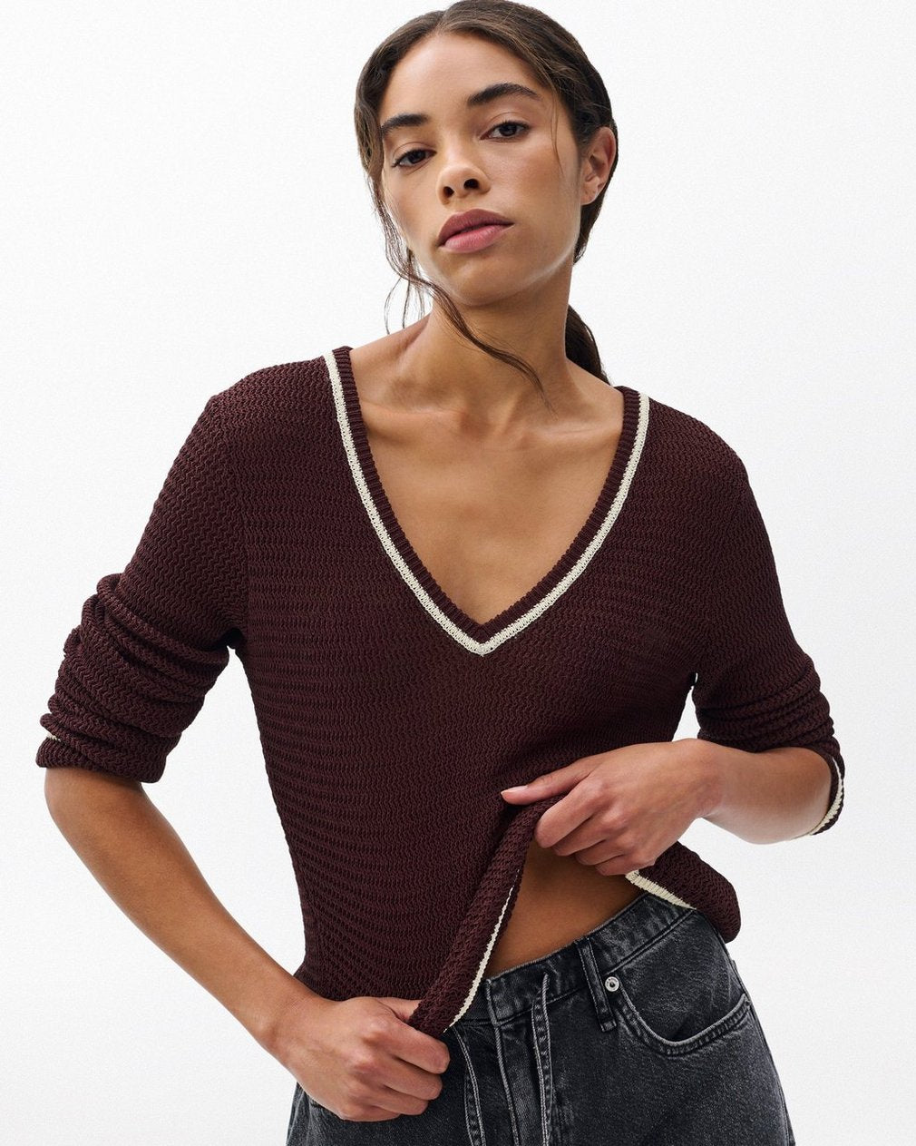 Costi V-Neck Sweater - Chocolate Brown