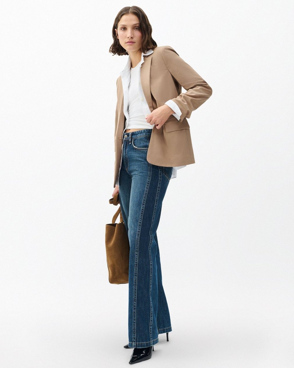 Logan Spliced Wide-Leg Jeans - Two Tone Dk Indigo
