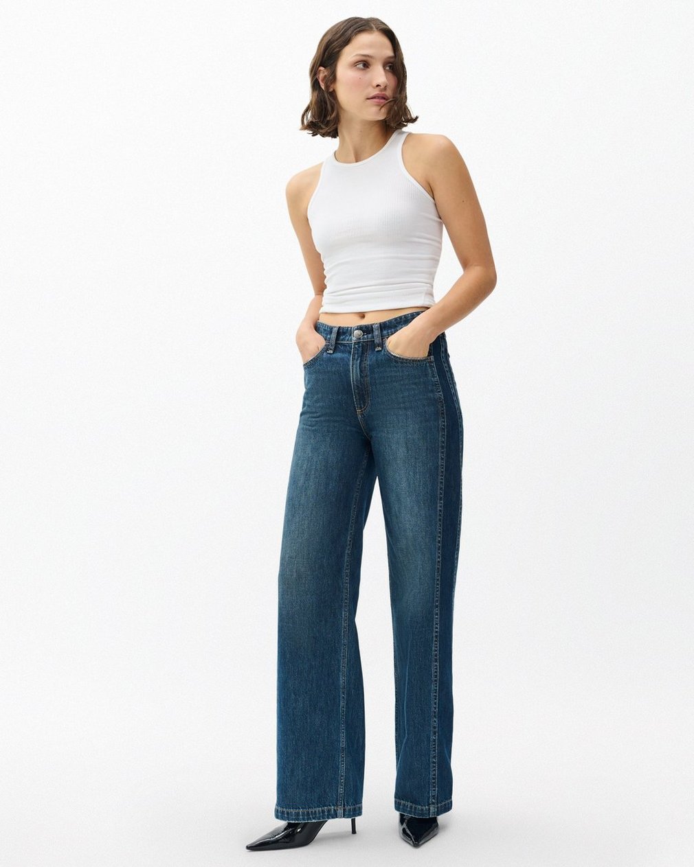 Logan Spliced Wide-Leg Jeans - Two Tone Dk Indigo