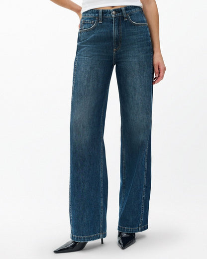 Logan Spliced Wide-Leg Jeans - Two Tone Dk Indigo