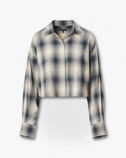 Marin Cropped Plaid Shirt - Navy Plaid