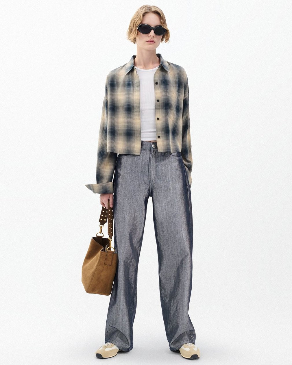 Marin Cropped Plaid Shirt - Navy Plaid