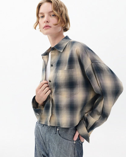 Marin Cropped Plaid Shirt - Navy Plaid