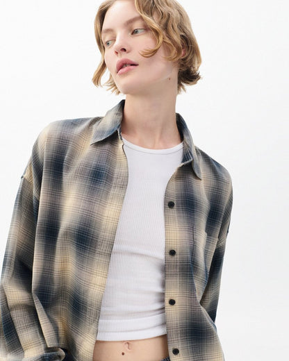 Marin Cropped Plaid Shirt - Navy Plaid