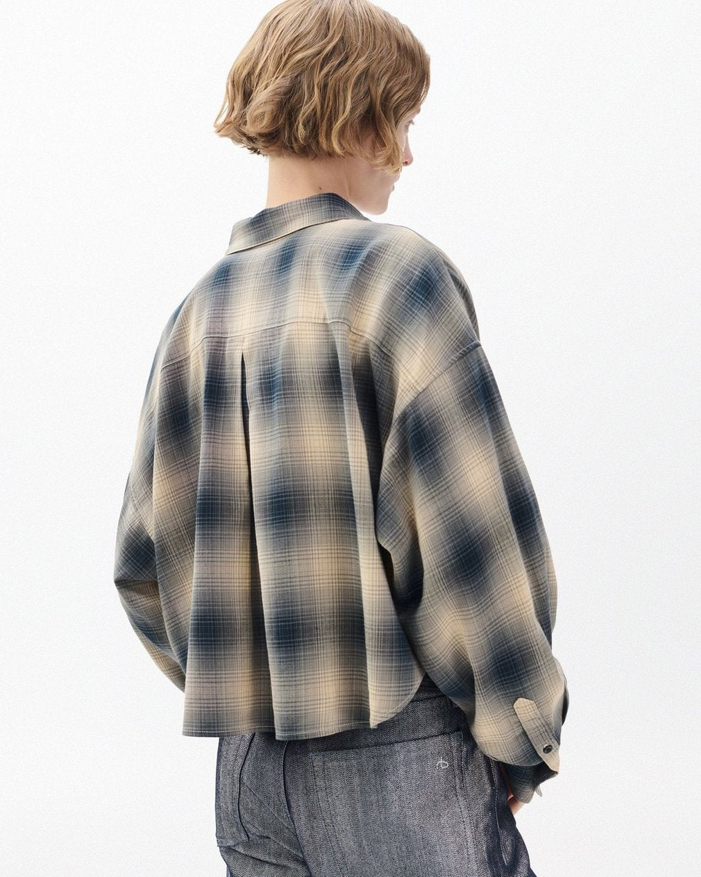 Marin Cropped Plaid Shirt - Navy Plaid