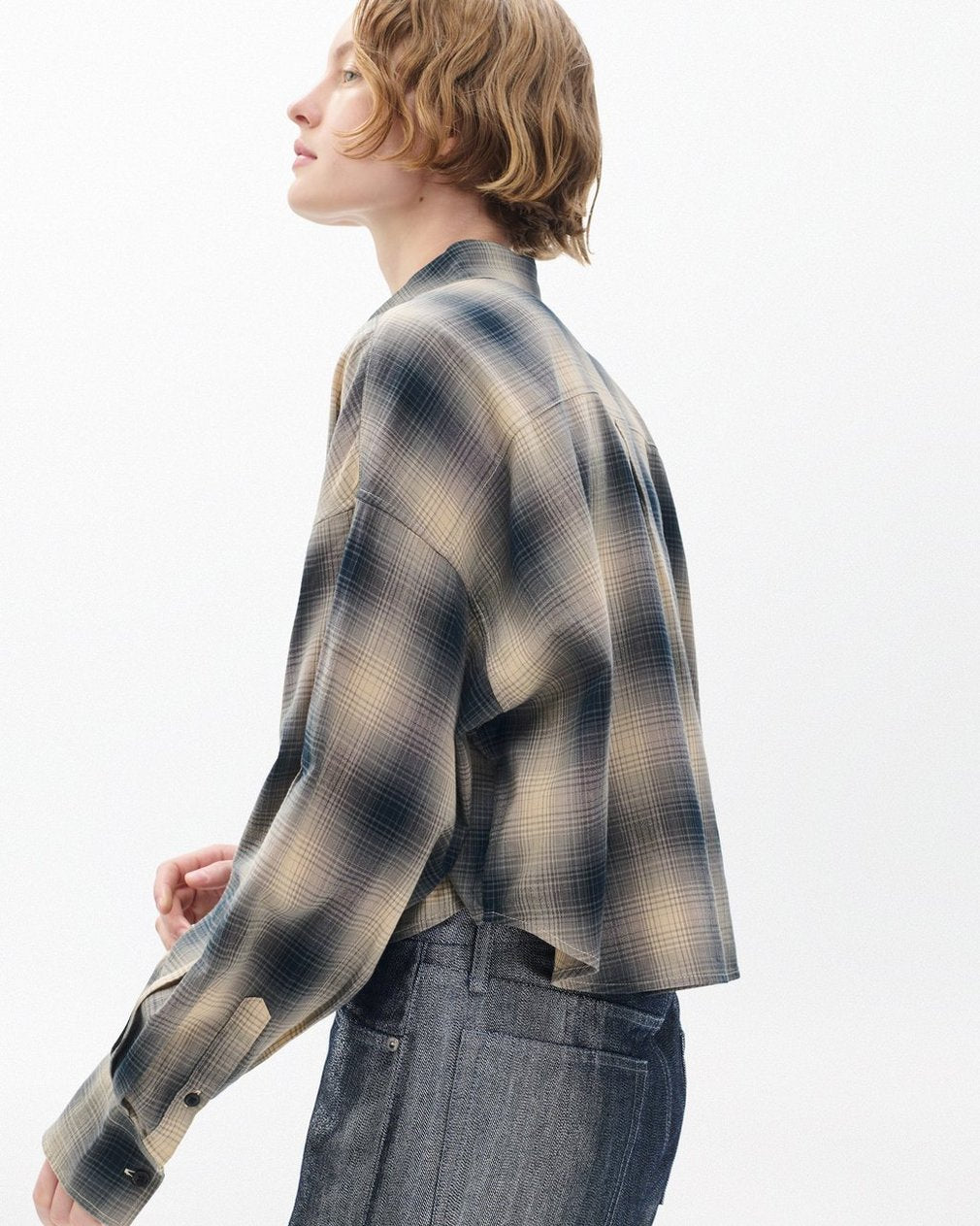 Marin Cropped Plaid Shirt - Navy Plaid
