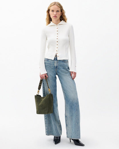 The Knit Ribbed Buttoned Cardigan - Ivory