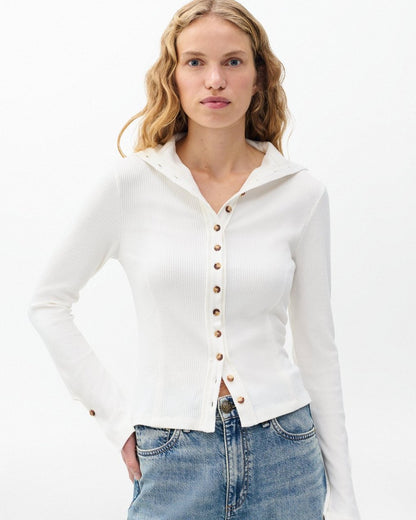 The Knit Ribbed Buttoned Cardigan - Ivory