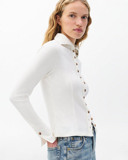 The Knit Ribbed Buttoned Cardigan - Ivory